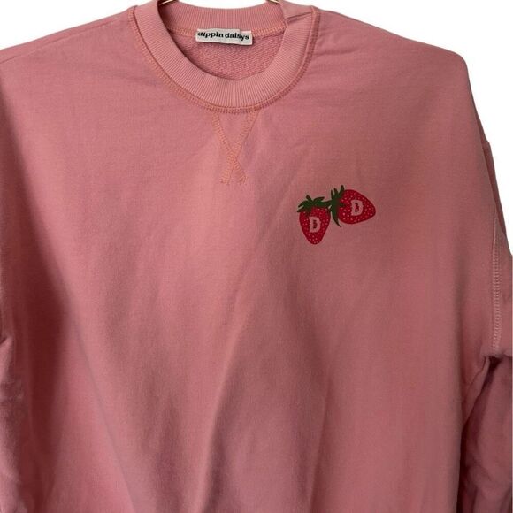 Dippin Daisys Light Pink Cotton Crew Neck Pull Over Strawberry Sweatshirt Size S - Picture 4 of 10